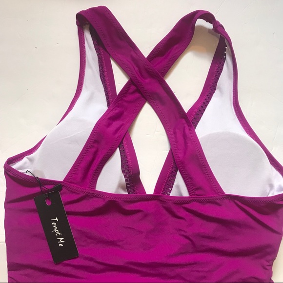 One-Piece Swimsuit V-neck Purple Cheeky Halter - Picture 5 of 9